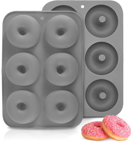 HUSOUE 2 Pack Donut Mould, Non-Stick Doughnut Mould 6 Cavity Donut Tray Food Grade Silicone Donut Pan for Baking Mini Doughnut Tray Muffin Biscuit Doughnut Maker (Grey)