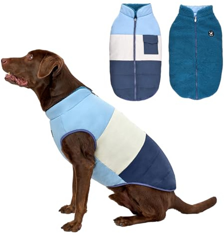Arblina Hundemantel, Wasserdichter Wintermantel Hund mit Fleece-Futterung für Mittelgroße & Große Hunde, Zweiseitig Tragbarer Winterjacke Hund mit ReißVerschluss, Blau, XL