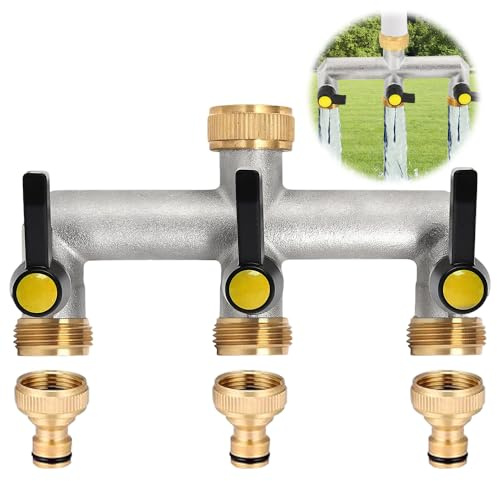 Mineup 3-Wege Wasserhahn Wasserverteiler, 3/4 Zoll Wasseranschluss Gartenschlauch Verteile, Messing Wasseranschluss Verteiler, Garten Wasserhahnverteiler mit 2 leckagefreien Kugelhähnen