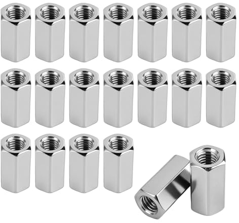 20 Piezas M8 Tuerca de Varilla Larga, Tuercas de Acoplamiento Hexagonal, Tuerca de Extensión Prolongador en acero Inoxidable, Manguitos de Unión Hexagonales, para Automovilística, Maquinaria, Madera