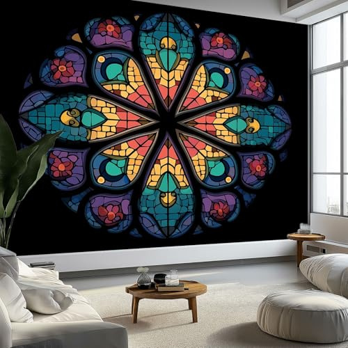 3D Panoramique Murale Style Gothique Lignes Vitraux, Noir Et Violet Papier Peint Intissé Pour Salon Chambre Enfant Chambre Décoration Murale Moderne Tableaux Photo Muraux - 200 x 140 cm