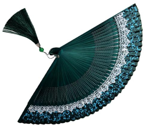KAJNBN Éventail Pliable Style Chinois en Plastique Vert, Ventilateur à Main Pratique et Pliant pour Cosplay et Anniversaire, Design Exquis et Forme Distinctive