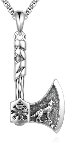 CUPENDA Viking Necklace 925 Sterling Silver Viking Axe Thor Hammer Mjolnir Thors Hammer Celtic Wolf Pendant Necklace Norse Vintage Amulet Jewellery Gifts for Men