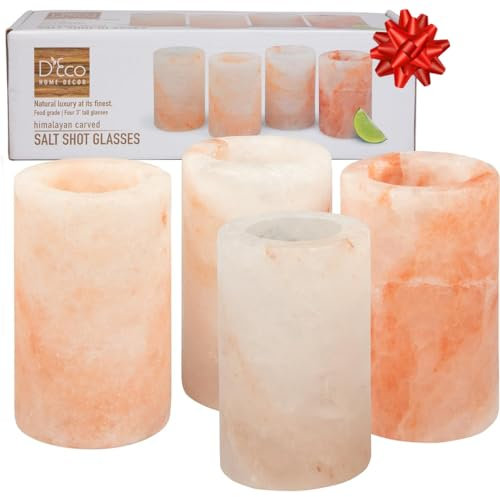 Deco Himalayan Salt Shot Glasses, Set of 4 All-Natural 3 Pink Salt Glasses -Tequila Shot Glasses