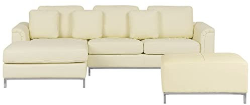 Beliani Modernes Ecksofa mit Ottomane Echtleder beige rechtsseitig Oslo