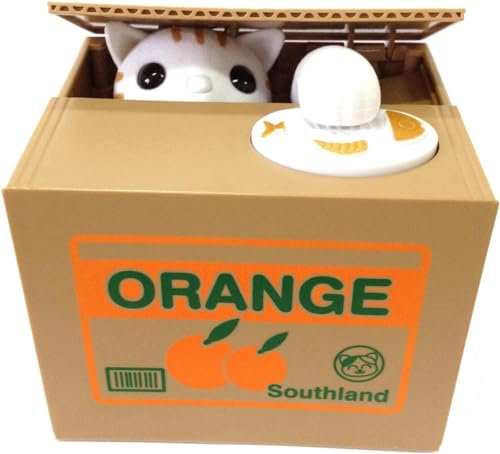 【UNTIL YOU】Cute Stealing Coins Cents Penny Cat Money Box Saving Money Collecting Money Piggy Bank for Kids Kids (Cute Orange Cat)