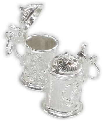Bierkrug Krug offener Sterlingsilber Anhänger .925 x 1 Trinken Charms bj1405