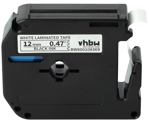 vhbw Schriftband-Kassette kompatibel mit Brother P-Touch 65 | 65SL, 70, 65SCCP, 55S, 65SB, 65VP, 55BM Etiketten-Drucker 8m x 12mm Schwarz auf Weiß