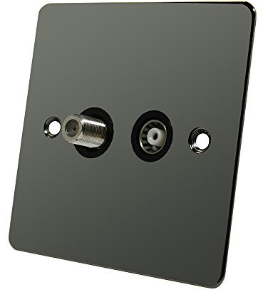 Flat Plate Black Nickel TV & Sky Socket - Coaxial and Satellite Socket