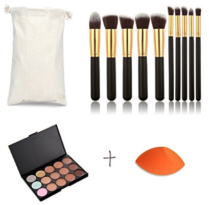 FantasyDay 15 Farben Langanhaltender Hohe Deckkraft Abdeckstift Gesicht Concealer Palette Full Coverage Contour Kit Color Corrector Foundation Camouflage mit 10 Stück Makeup Pinsel und 1 Schwamm Puff