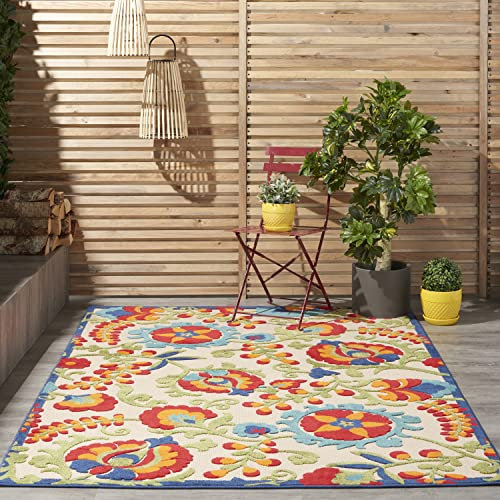 NOURISON Aloha, Teppich für drinnen und draußen, Mehrfarbig, 90 x 150 cm, einfache Reinigung, fusselfrei, Schlafzimmer, Wohnzimmer, Esszimmer, Hinterhof, Deck, Terrasse (10 x 15 cm)
