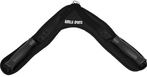 GORILLA SPORTS® Crunch Strap - 14 cm Lange, Stahlring, rutschfeste Griffe, bis 100 kg, Nylon und Neopren - AB Übung Gurt, Bauch Strap, Schultergurt, Kabelmaschine Zubehör, Abdominal Crunch Belt