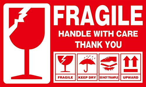 Warnetiketten Aufkleber fragile, leuchtrot Umzugs-Etiketten Vorsicht zerbrechlich Glas Bruchgefahr Paketaufkleber handle with care, Versandetiketten selbstklebend,Vorsicht glas 300pc 15 x 9 cm