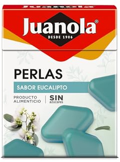 Juanola Perlas Sabor Eucalipto - Sin azúcar, sin gluten - Cómodo formato de bolsillo - Ideal para llevar contigo a todas partes - Refrescan tu boca y tu garganta - 25g
