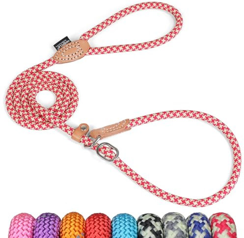 Grand Line Retrieverleine mit Zugstopp, 150 cm Moxonleine Reflektierende Hundeleine, Sicher Dauerhafte Trainingsleine Moxonleine für Kleine Mittlere und Große Hunde - 10mm, Rot-Grün