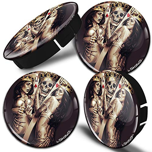 Biomar Labs® 4 x 60mm Silikon Nabenkappen Kappen Schädel Totenkopf Playboy Spielkarten Felgendeckel Radkappen Radnabendeckel Nabendeckel Auto Tuning C 46