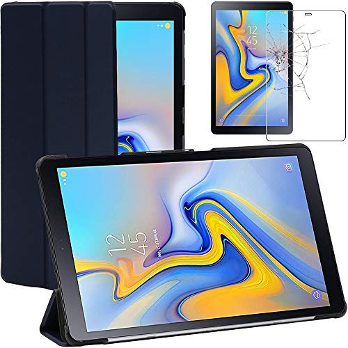 ebestStar - Funda para Samsung Galaxy Tab A 10.5 (2018) T590 T595, Carcasa Capa, Slim Case Protectora, Tapa Magnetica Cuero PU, Azul Oscuro + Cristal Templado