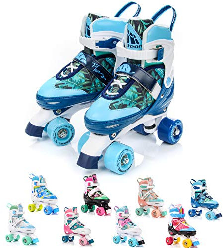 Patins à roulettes Roller Quad Enfant Haute Légère Confortable Roues Rapides Fille Rollers reglables Unisexe pour de Les Star patines Jouets Protege avec des Femme Garcon Homme (L (39-42), Flora)
