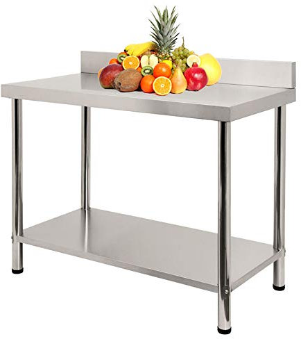 LZQ Edelstahl Arbeitstisch mit Aufkantung, Werkbank Profi Küchentisch Gastronomie Tisch Werkstatttisch mit verstellbaren Füßen, Zubereitungstisch Zerlegetisch Industrie Tisch, 120x60x85cm