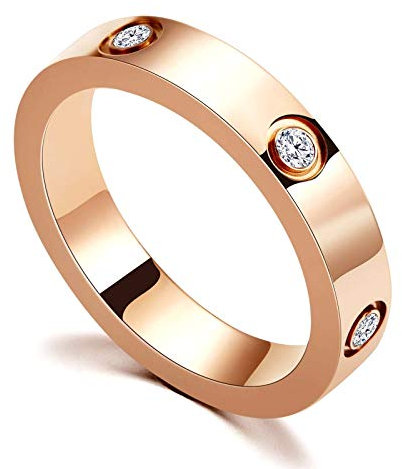 PDWZNBA Freundschaftsring, 18 Karat Gold, Silber, rosébeschichtet, Zirkonia, Edelstahl, Verlobungsring, Hochzeitsring, Schmuck, Geburtstagsgeschenk, für Frauen, Metall Kristall, Zirkonia