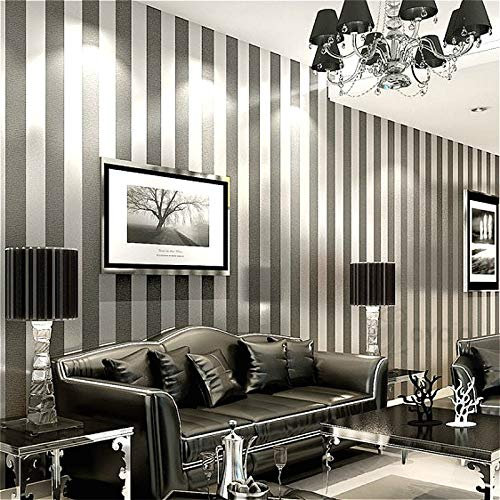 Self Adhesive Wallpaper Ertical Striped Wallpaper Home Decor For Living Room Bedroom Wall Coverings Metallic Black Silver Modern Luxury Wall Paper 86 ( Color : Silver Grey , Dimensions : 10mx53cm )