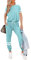 Litthing Damen Trainingsanzug Jogginganzug 2 Stücke Set Kurzarm Top/Hose Freizeitkleidung Sportswear für Running Yoga Gym (Blau, S)