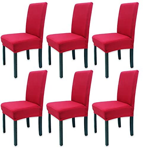 Leeyunbee 6 Pièces Housse de Chaise Moderne élastique, Amovible Lavable Extensible Housses de Chaise de Salle à Manger, Couverture de Chaise pour Décor Salle à Manger, Hôtel et Mariage (Rouge)