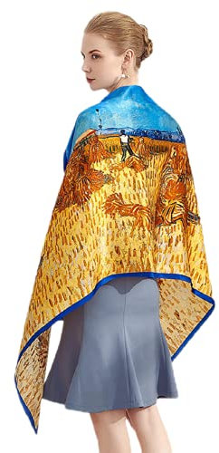 Prettystern Damen XL Seiden-schal Stola zum Abendkleid van Gogh Kunst Seidemalerei die Ernte P534