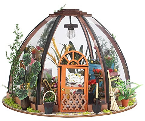 DIY Dolls House Cathys Flower House, Wooden Dollhouse Miniature 3d Greenhouse Kit Green House Handmade Dollhouse Kit Mini House Furniture Women Girls Gift Birthday Christmas Valentine