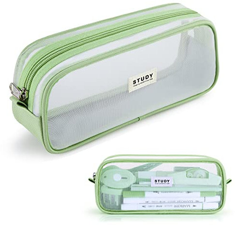 KALIDI Klares Federmäppchen, großes Federmäppchen, Schreibwarenbeutel, Kosmetiktasche, Kosmetiktasche, für Studenten, Schule, Uni, Büro (green)