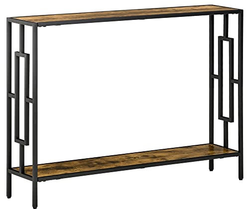 HOMCOM Industrial Console Table with Storage Shelf, Narrow Hallway Dressing Desk with Metal Frame for Living Room, Bedroom, Rustic Brown