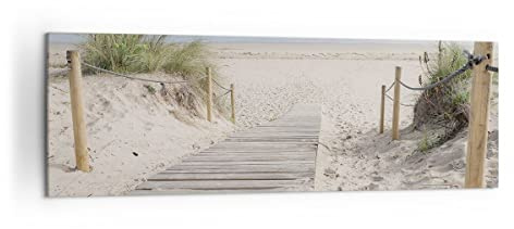 ARTTOR Bilder auf Leinwand 160x50cm Wandbild Landschaften Maritim - 4188 | Strand Düne Eintrag Panorama Groß XXL Wanddekoration Wohnzimmer Schlafzimmer Wanddeko Wand Kunstdruck Wandkunst ARTTOR