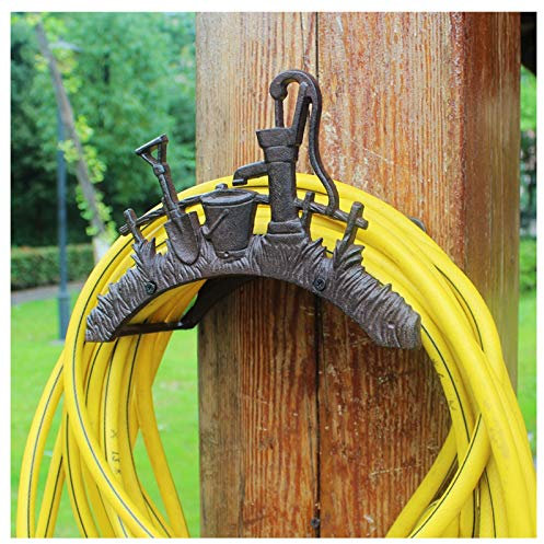 Reels Landhaus-Gartenschlauchhalter, Gusseisen, Vintage-Wandmontage, Wasserschlauch-Aufbewahrung, Rasenzaun, Hof, Wanddekoration (27,2 × 13,2 × 19 cm)