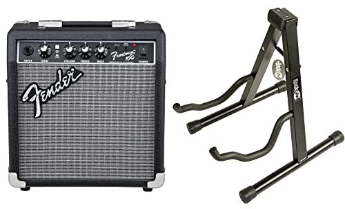Fender Frontman 10G Verstärker für Gitarre, 230 V EUR & Rockjam Universal Tragbarer A-Frame-Gitarrenständer für Akustikgitarre, E-Gitarre & Bassgitarre