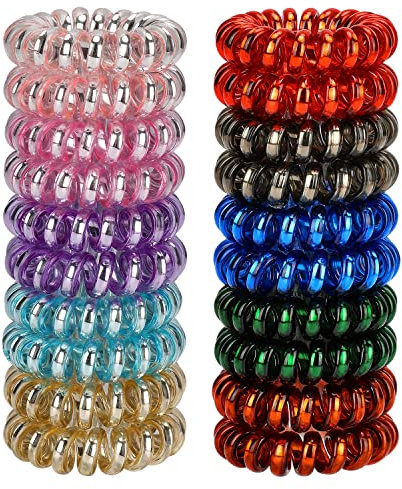 JessLab Elastici per Capelli, 20Pcs Fascette per Capelli, Cordless Telefono Senza Piega Danni, Bracciale Spirale Plastica Bobina Supporti per Coda di Cavallo, Fascia per Ragazze/Donna Regalo