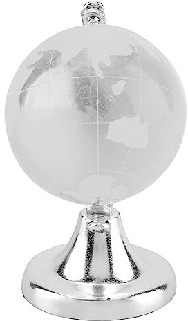 Globe Terrestre Rond, Sphère de Cristal Globe de Cristal Carte du Monde Sphère Balle en Verre de Cristal Mini Globe Terrestre Rond avec Carte du Monde Balle avec Support Art Decor Home(Argent)