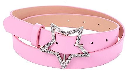 Kopida Pinker Taillengürtel aus PU-Leder mit Strass-Stern-Anhänger für Damen und Mädchen, verstellbarer glänzender Kleidergürtel für Teenager, Pink, L