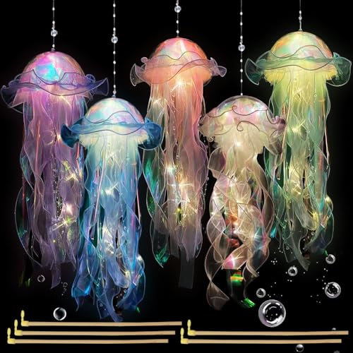 6 Stück Quallen Lampe Hängend,Quallen Laterne Leuchtend,Quallenlaterne Dekorationen,Tragbare Quallen Lampe für Dekorative Atmosphärenbeleuchtung Kindergeburtstagsdekorationen Glow Dekoration Zimmer