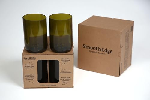 Upcycled Glasses | Recycled Olive Glassware Tumblers | Set of Four 350ml - 12.32oz | Eco Friendly Sustainable Handmade Water Tumblers Upcycled from waste bottles.