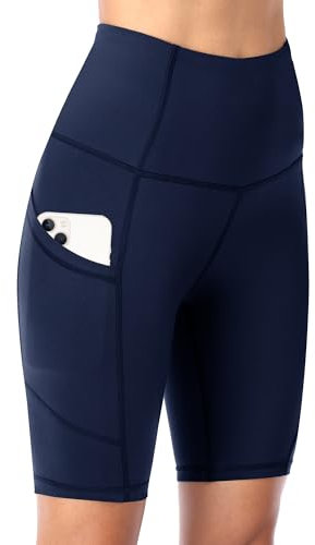 DDOBB Damen Radlerhose mit Taschen High Waist Sport Shorts Damen Sommer Kurze Sporthose Blickdicht Yoga Shorts Leggings Hose Gym Fitness Outdoor(Navy,S)