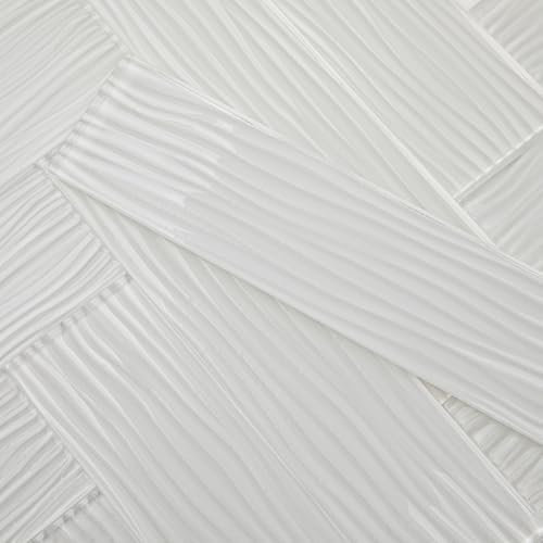 Lovdeco Weiße Wasserwellenglas-U-Bahn-Fliese, Glas für Badezimmer, Küche, Spritzwand, 7,6 x 30,5 cm, 1,2 m²
