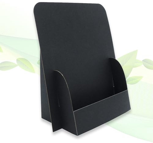 thefoldstands 5 faltbare FLYERSTÄNDER Black Design ökologische Prospektständer für DIN A6 Flyer 10,5 x 14,8 cm vertikal, Prospekthalter aus eco-FSC-Karton, kurz-bis mittelfristigen Einsatz