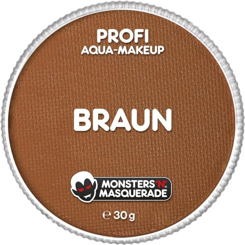 Monsters'n'Masquerade® – Profi Aqua Schminke BRAUN 30g | Gesichts- & Körperschminke auf Wasserbasis | Werwolf, Zombie, Army | Make-Up Theaterschminke Gesichtsfarbe Karneval Halloween