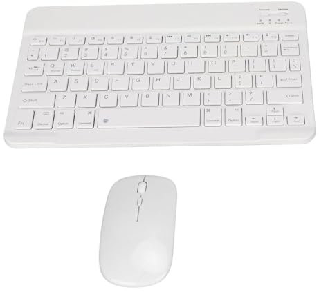 Teclado inalámbrico portátil, AIMMIE Rechargeable10 Teclado Universal ultradelgado para Tableta con Mouse inalámbrico, pequeño Teclado inalámbrico para... (Blanco)