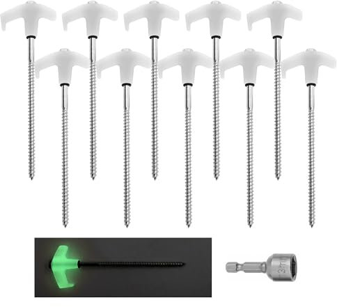 LangRay Zeltheringe Heringe, 10 Stück 20cm Heringe Erdnägel Stabil Leuchtende, Zeltnagel aus Stahl mit Steckschlüssel, Bodenanker Sturmsicher Schraubheringe für Camping Zelt Outdoor Wander Angeln