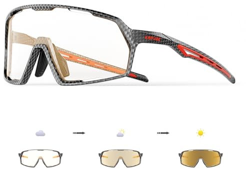 KAPVOE Photochromatische Selbsttönend Fahrradbrille für Herren Damen Klar Sportsonnenbrille TR90 Rahmen Rennrad Brille Radfahren MTB Radbrille UV400 Schutz Sportbrille für Laufen Fahren Triathlon