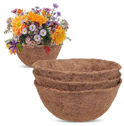Lwxjjer Hanging Basket Liner, 3Pcs Round Coconut Liners for Plant Growth, Replacement Planter Liners 10/12/14/16 Inch Coco Fiber Liners for Indoor Outdoor Flowers, Vegetables, Garden Pot (12 Inches)