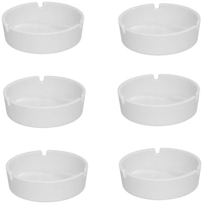 Tradineur Lot de 6 cendriers ronds en plastique, bol avec encoches, pour usage intérieur et extérieur, hôtellerie, maison (blanc, Ø 10 cm)