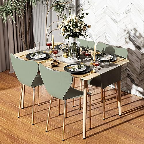 PIPIPOXER 4er Set Esszimmerstühle Esszimmerstuhl Küchenstuhl Wohnzimmerstuhl mit Rückenlehne aus Polypropylen und Elektroplattenbeine Polsterstuhl Hellgrün 45.5x40x82.5cm