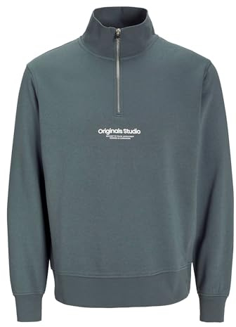 JACK & JONES Male Sweatshirt Half Zip Text Sweatshirt with Half Zip, stormy weather, S